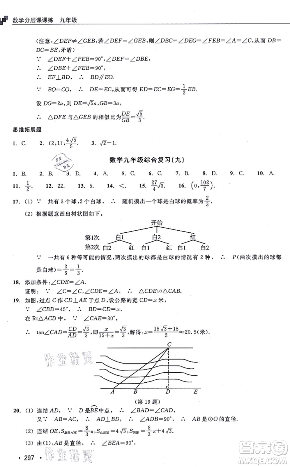 浙江教育出版社2021分層課課練九年級(jí)數(shù)學(xué)上冊(cè)ZH浙教版答案