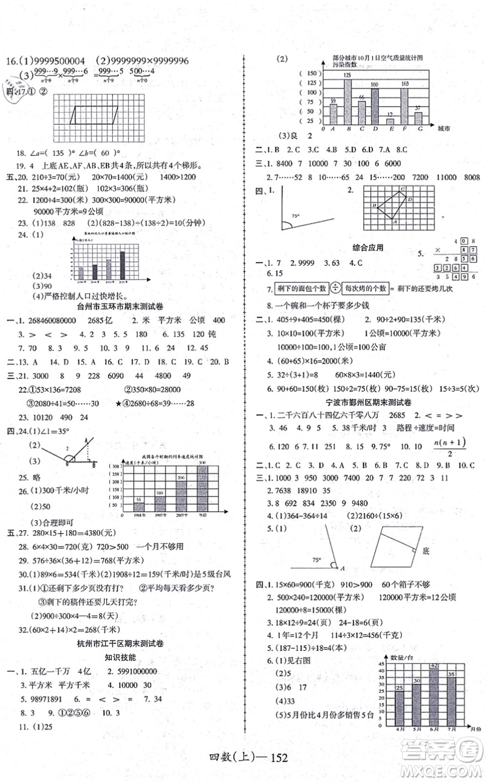 北方婦女兒童出版社2021小學數(shù)學學習好幫手四年級上冊人教版答案