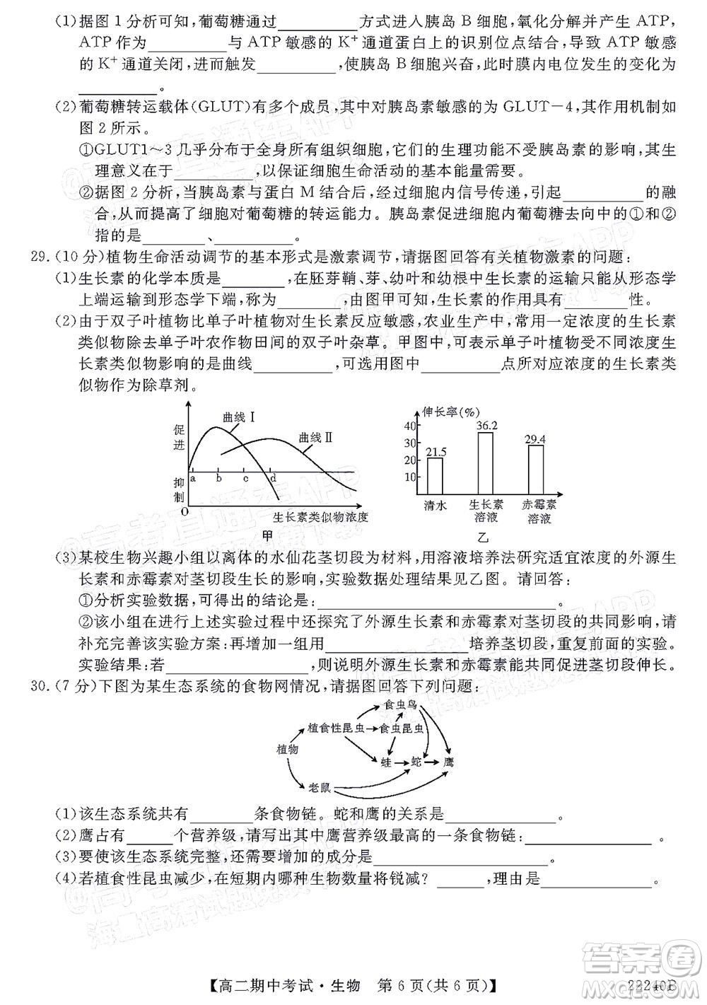 河南頂尖名校聯(lián)盟2021-2022學年高二上學期期中考試生物試題及答案