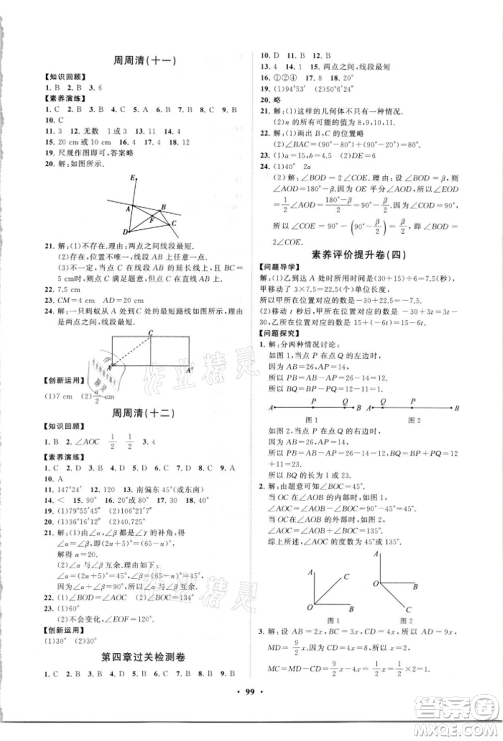 山東教育出版社2021初中同步練習(xí)冊(cè)分層卷七年級(jí)數(shù)學(xué)上冊(cè)人教版參考答案