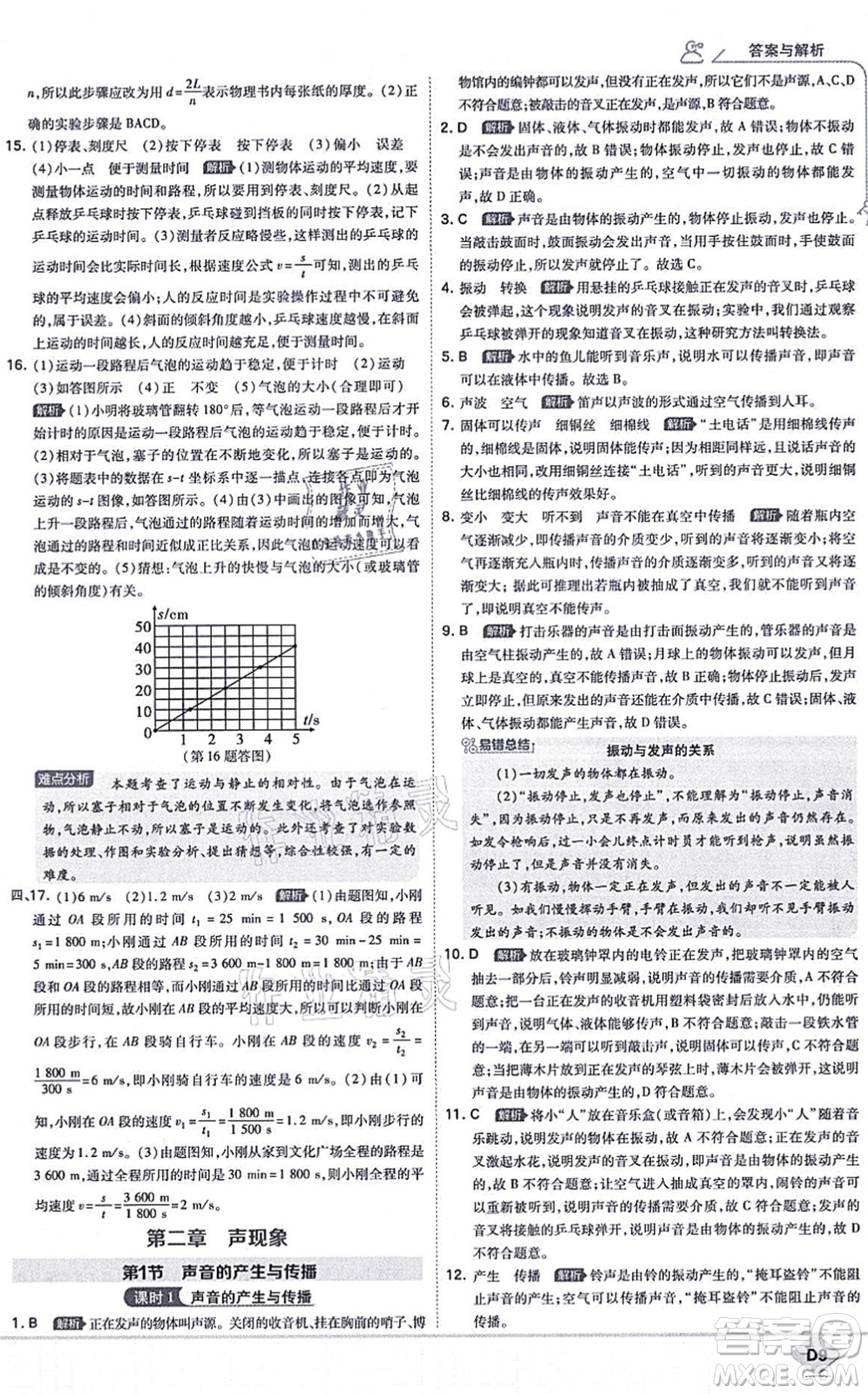 開明出版社2021少年班八年級物理上冊RJ人教版答案