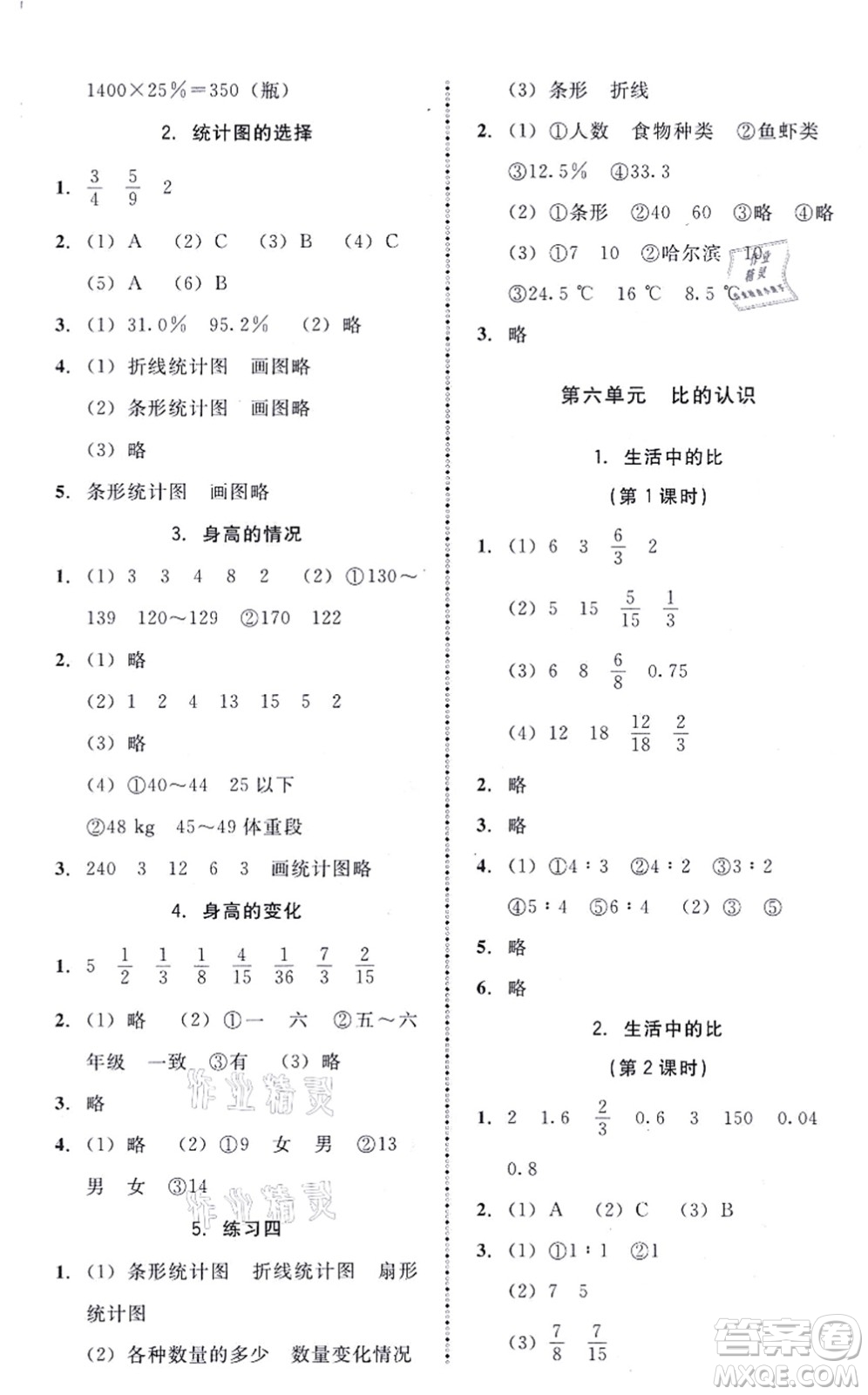 北京師范大學(xué)出版社2021課內(nèi)課外直通車六年級(jí)數(shù)學(xué)上冊(cè)北師大版答案