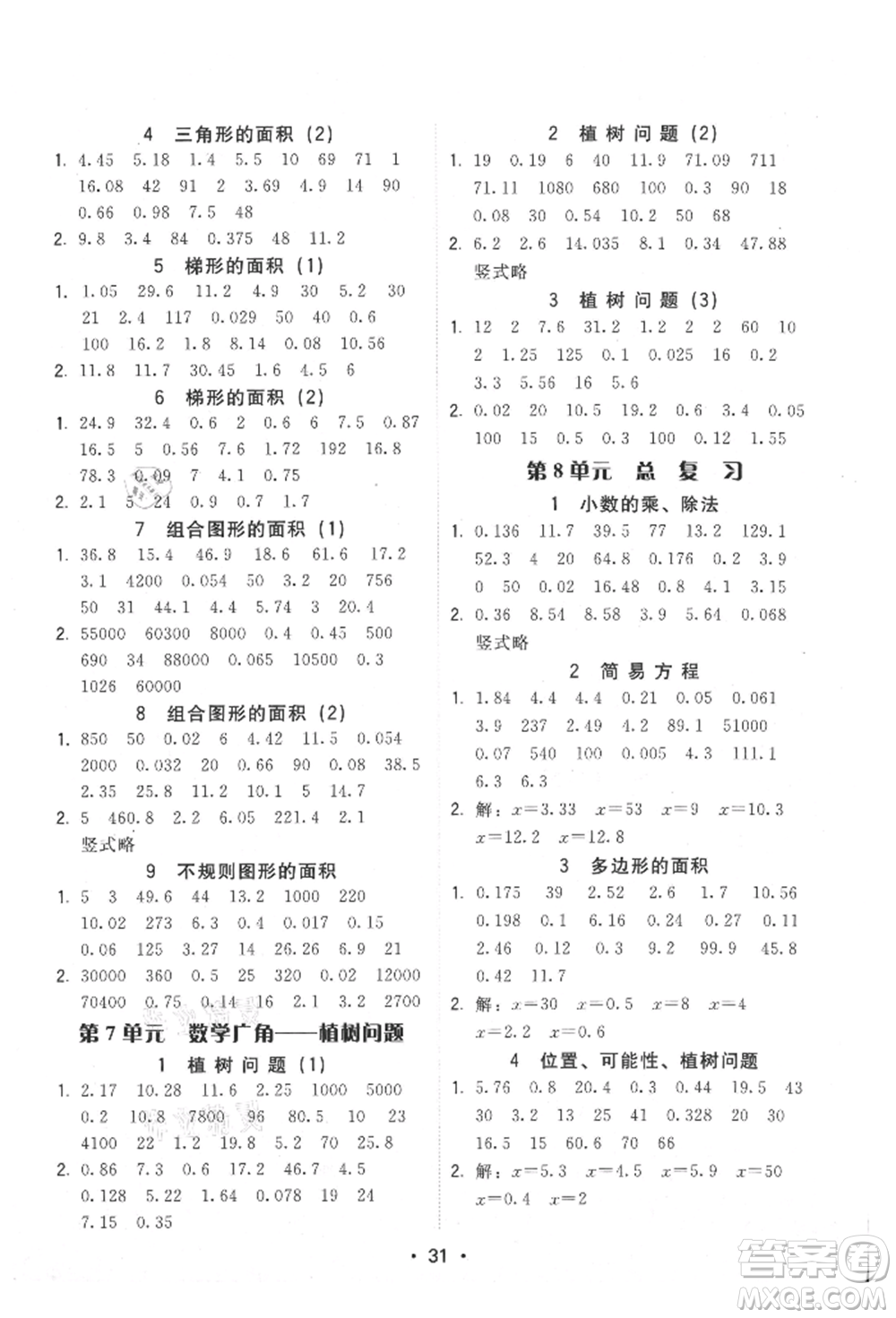 安徽人民出版社2021華翰文化教與學(xué)課時(shí)學(xué)練測(cè)五年級(jí)數(shù)學(xué)上冊(cè)人教版參考答案