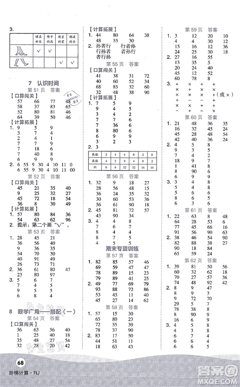 陽光出版社2021階梯計(jì)算二年級數(shù)學(xué)上冊RJ人教版答案