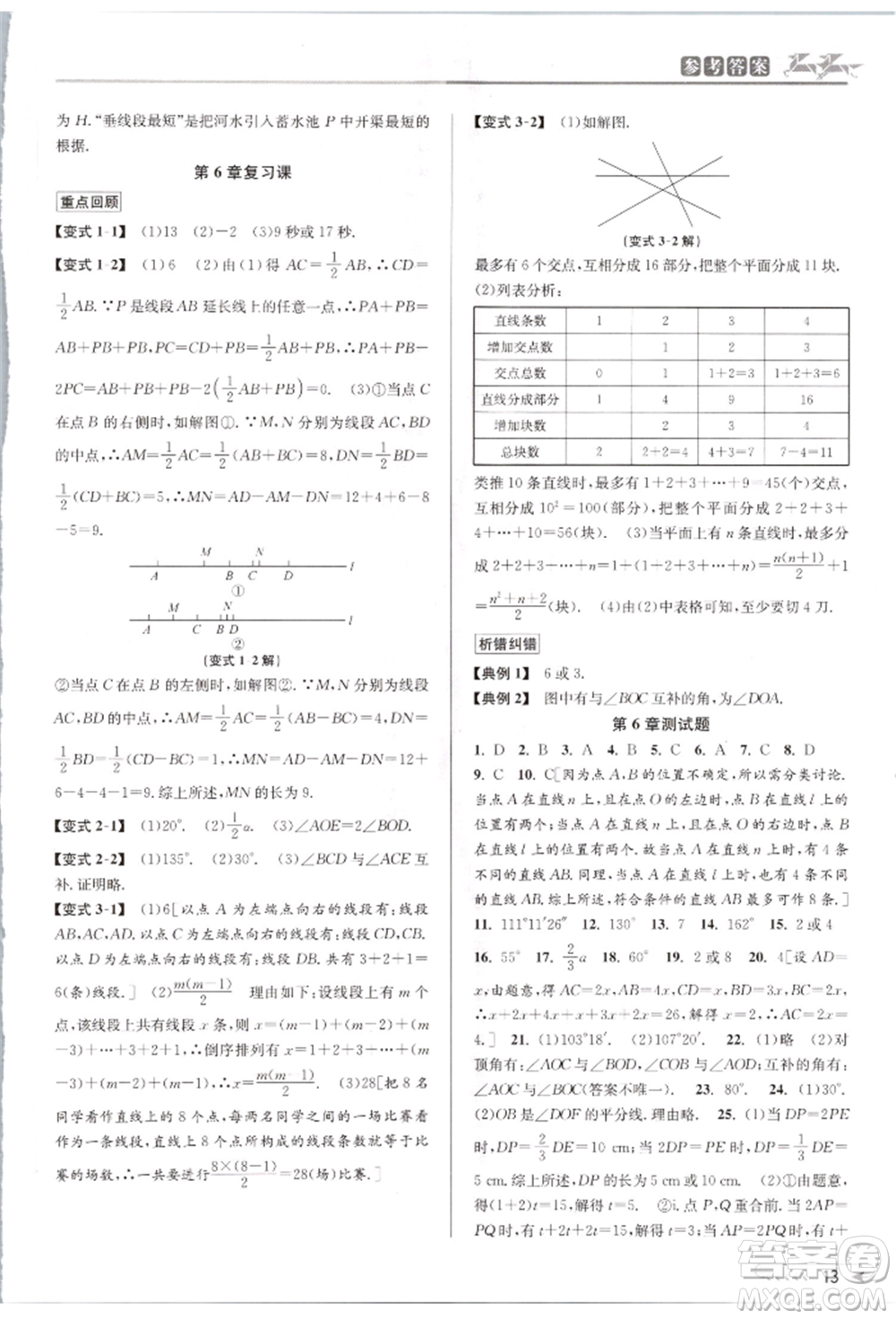 北京教育出版社2021教與學(xué)課程同步講練七年級數(shù)學(xué)上冊浙教版參考答案