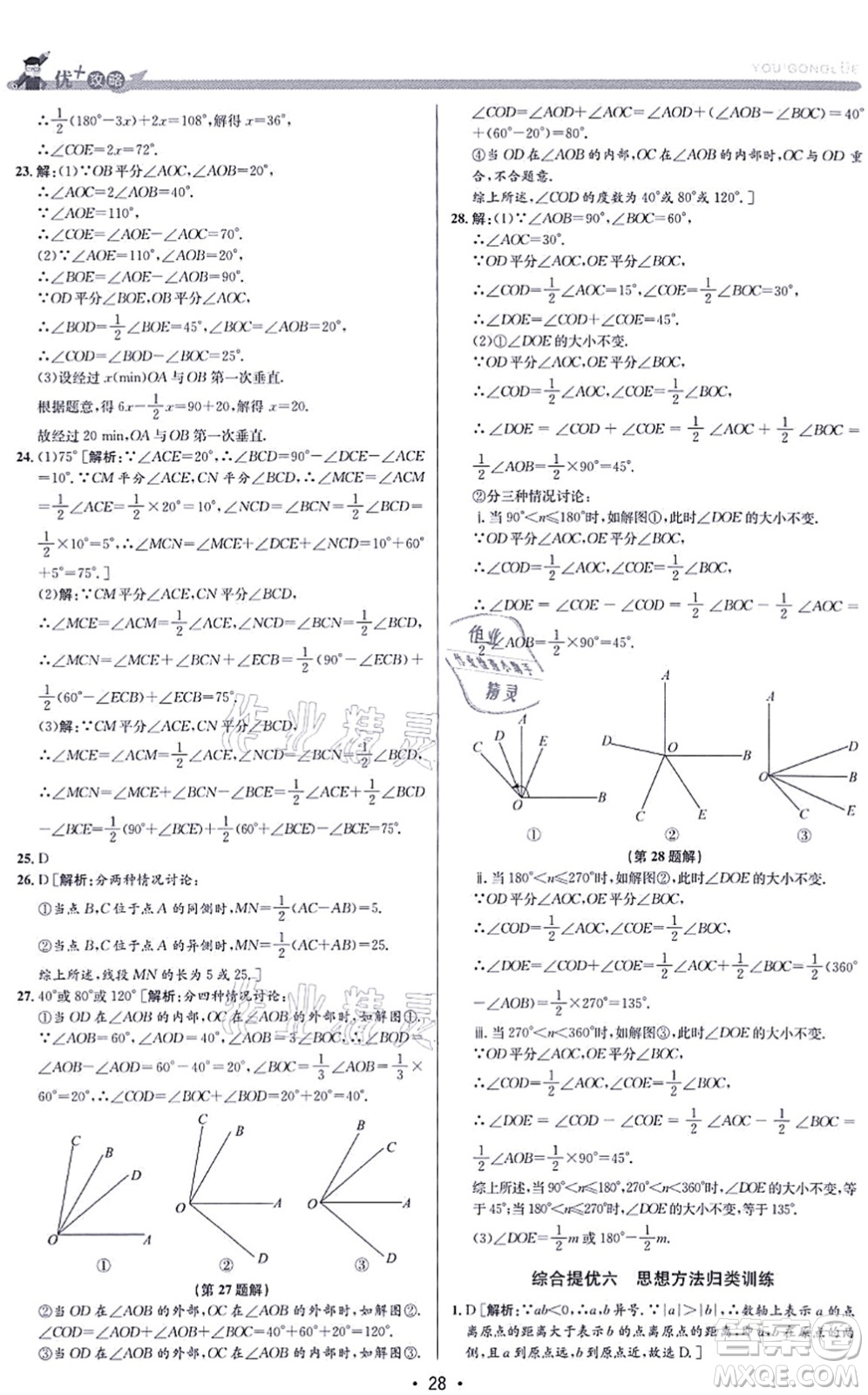 浙江人民出版社2021優(yōu)+攻略七年級(jí)數(shù)學(xué)上冊(cè)Z浙教版答案