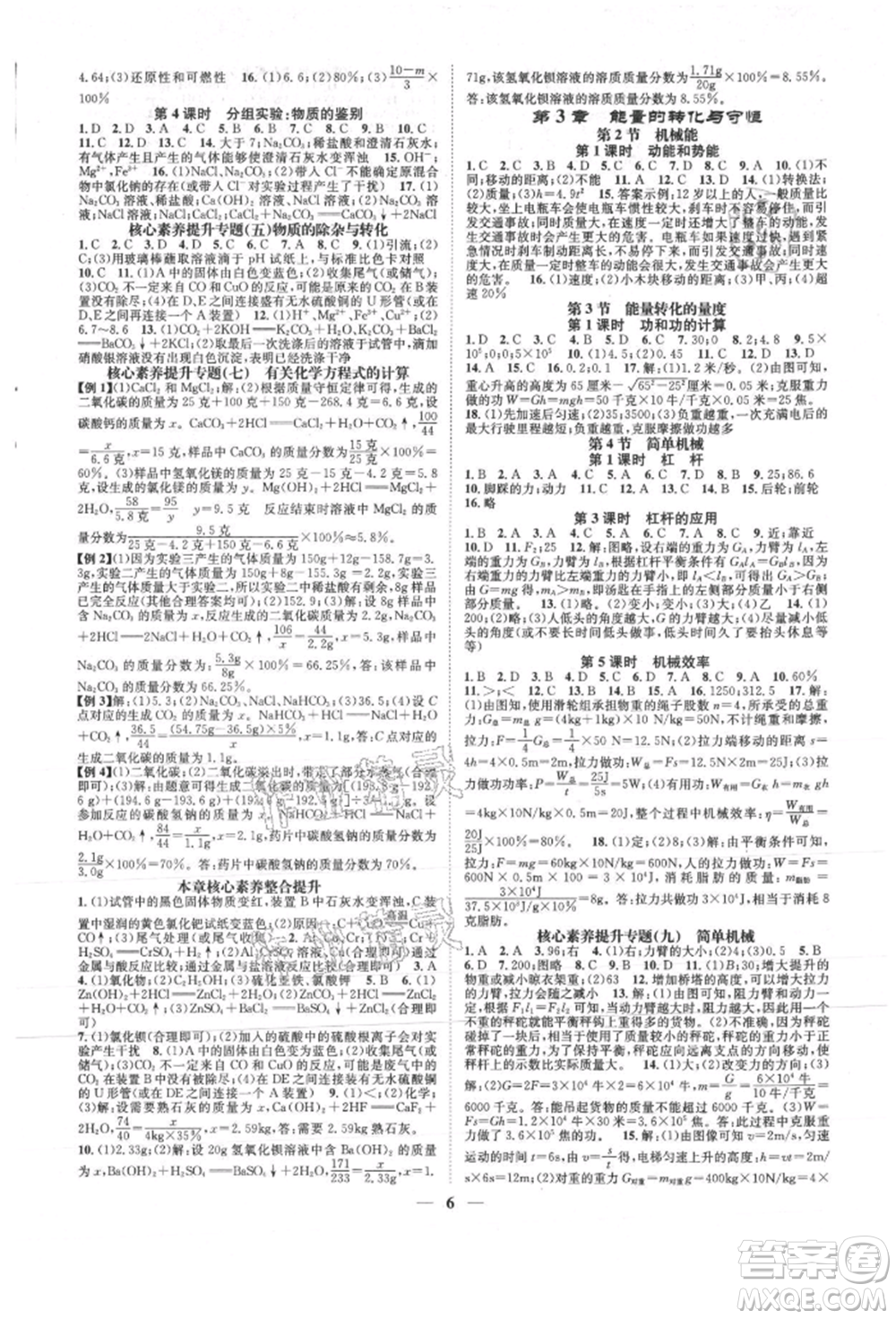 天津科學(xué)技術(shù)出版社2021智慧學(xué)堂核心素養(yǎng)提升法九年級(jí)科學(xué)浙教版浙江專版參考答案