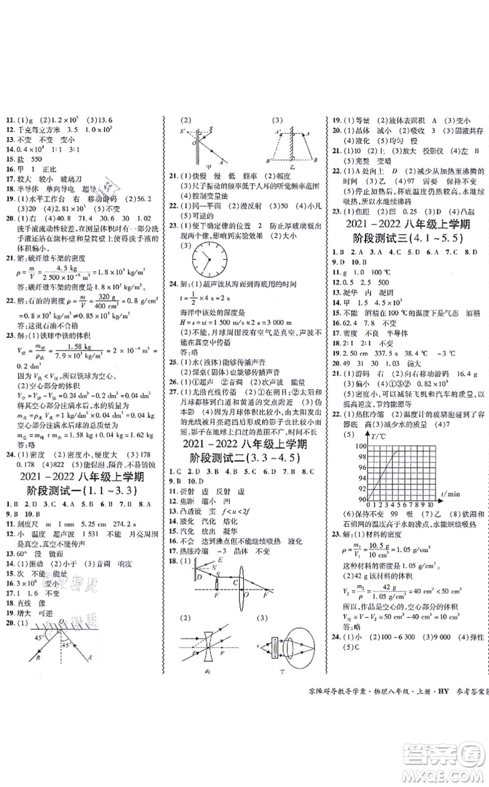 華南理工大學(xué)出版社2021零障礙導(dǎo)教導(dǎo)學(xué)案八年級物理上冊HYWL滬粵版答案