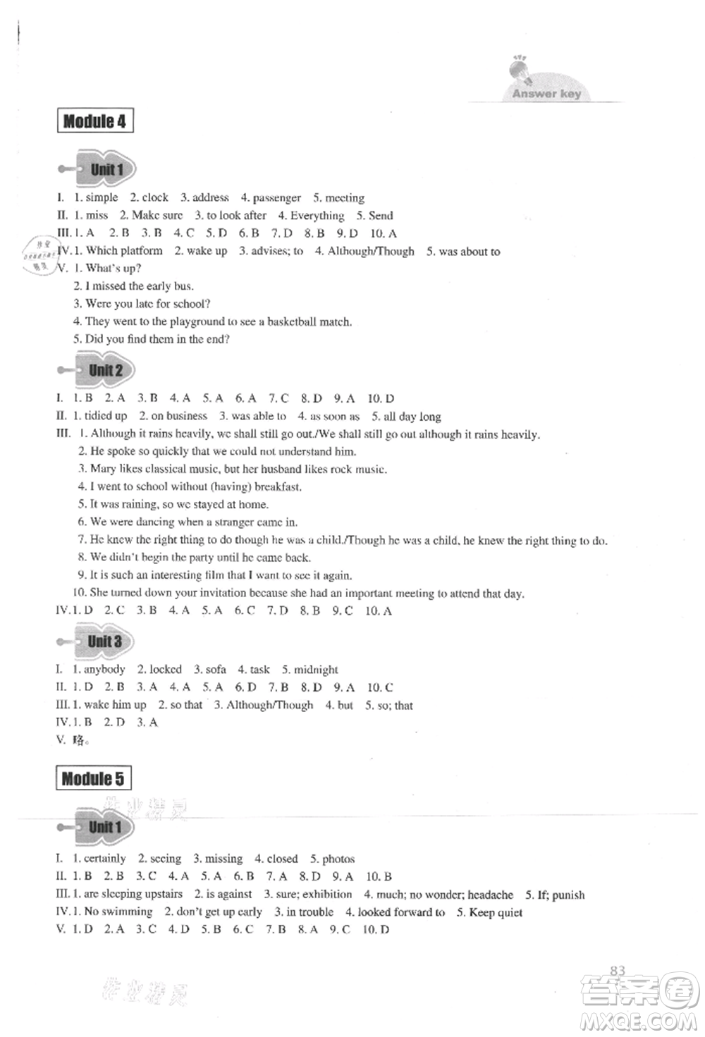 外語(yǔ)教學(xué)與研究出版社2021初中英語(yǔ)同步練習(xí)冊(cè)九年級(jí)上冊(cè)外研版參考答案