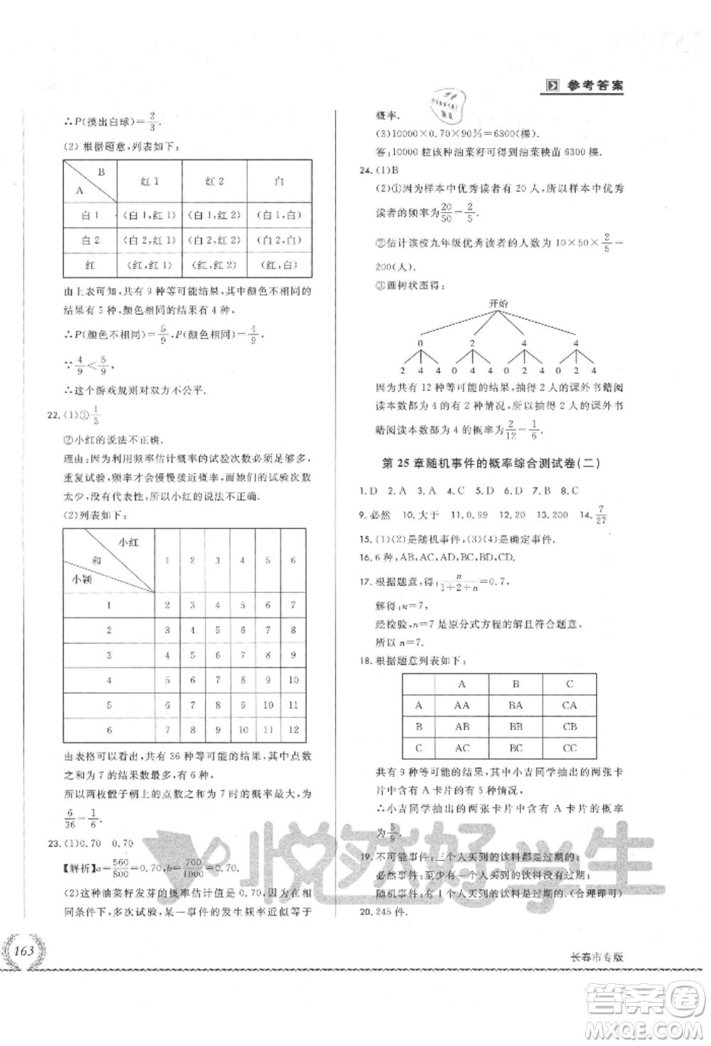 吉林教育出版社2021悅?cè)缓脤W(xué)生必開卷九年級(jí)數(shù)學(xué)華師大版長春專版參考答案