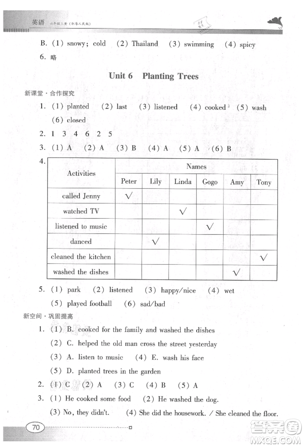 廣東教育出版社2021南方新課堂金牌學(xué)案六年級(jí)上冊(cè)英語(yǔ)粵人版參考答案