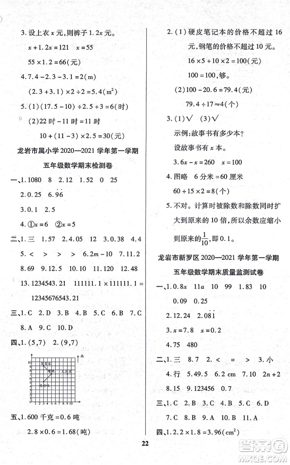 沈陽出版社2021培優(yōu)三好生課時作業(yè)五年級數(shù)學(xué)上冊A人教版福建專版答案