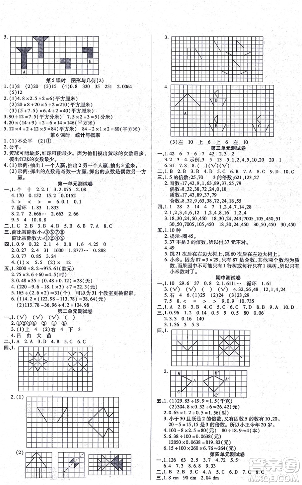 沈陽出版社2021培優(yōu)三好生課時(shí)作業(yè)五年級(jí)數(shù)學(xué)上冊(cè)B北師版福建專版答案