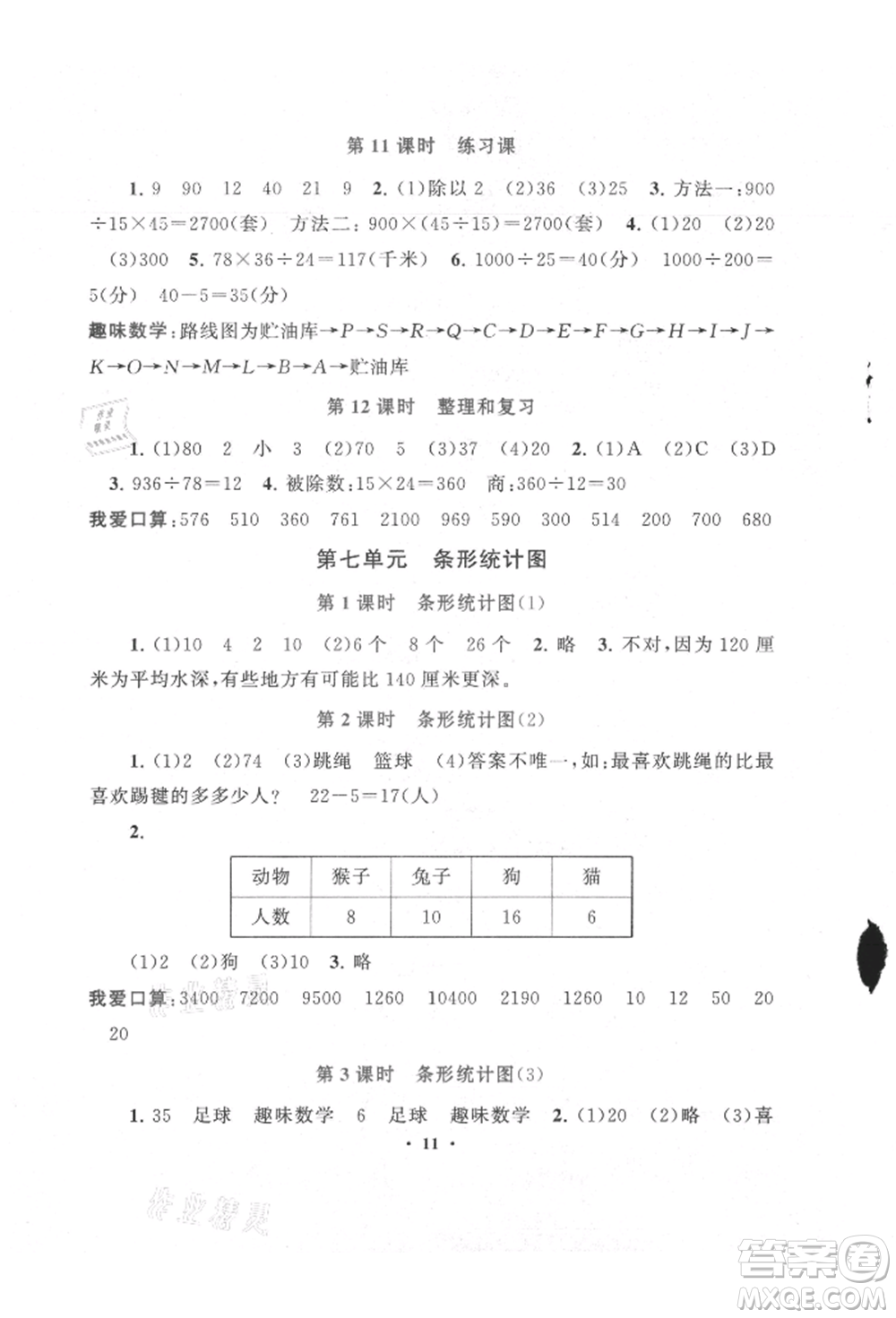 安徽人民出版社2021啟東黃岡作業(yè)本四年級上冊數(shù)學(xué)人民教育版參考答案