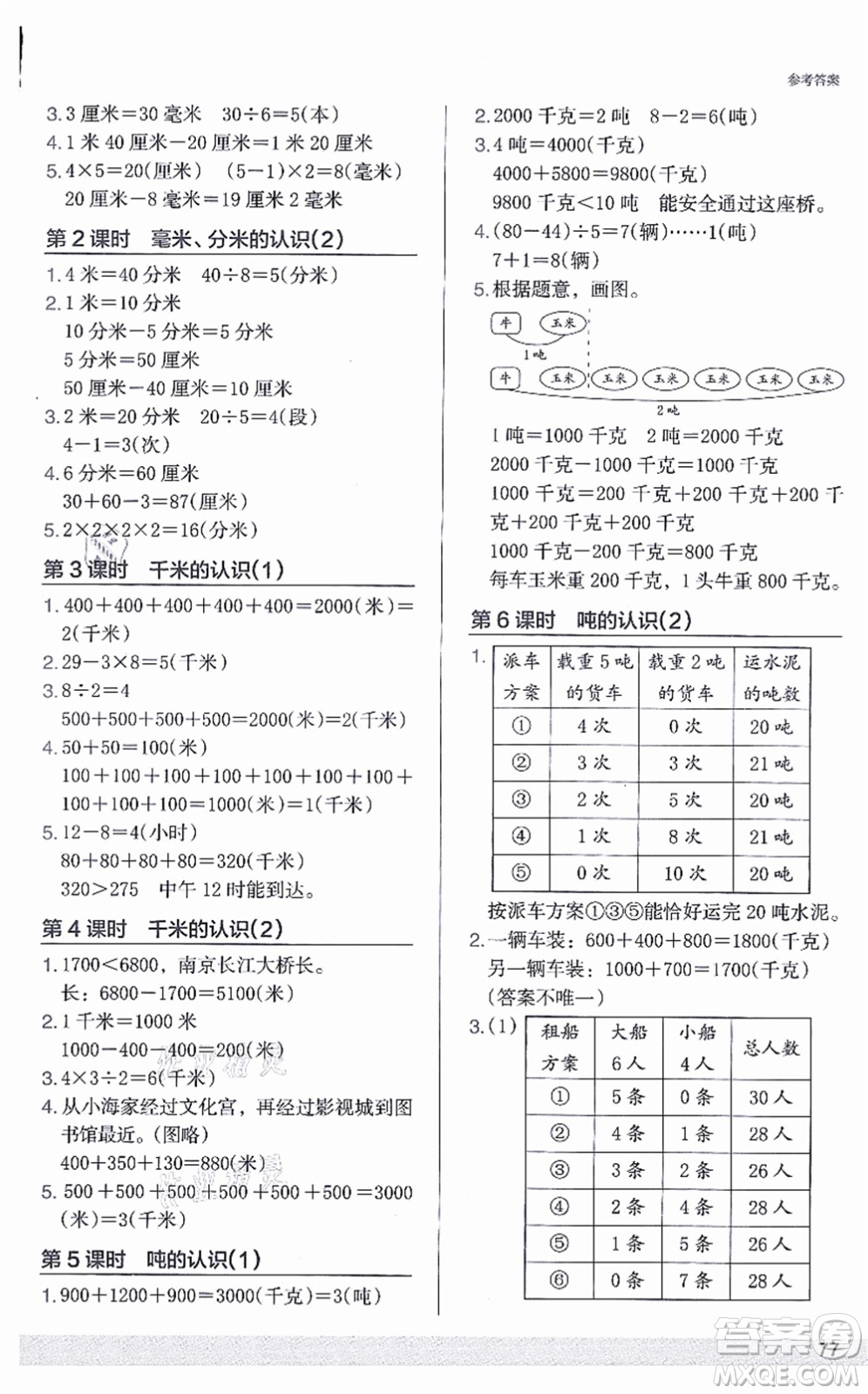 江蘇鳳凰美術(shù)出版社2021木頭馬解決問題小狀元三年級數(shù)學(xué)上冊RJ人教版答案