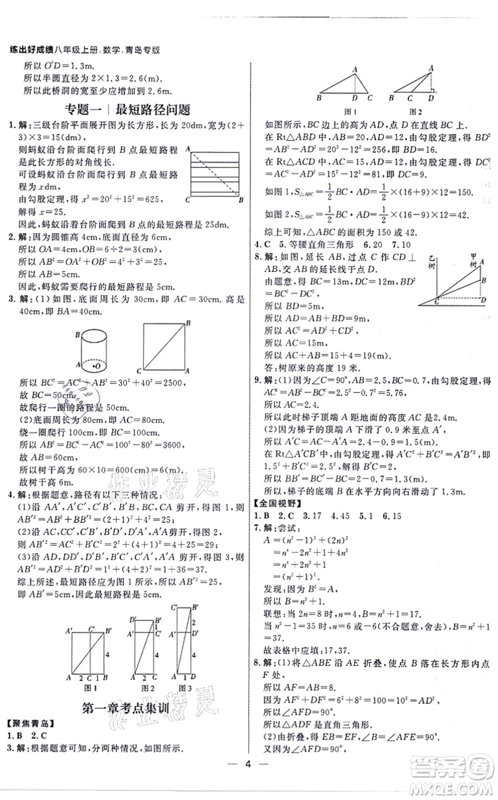 南方出版社2021練出好成績八年級(jí)數(shù)學(xué)上冊(cè)北師大版青島專版答案