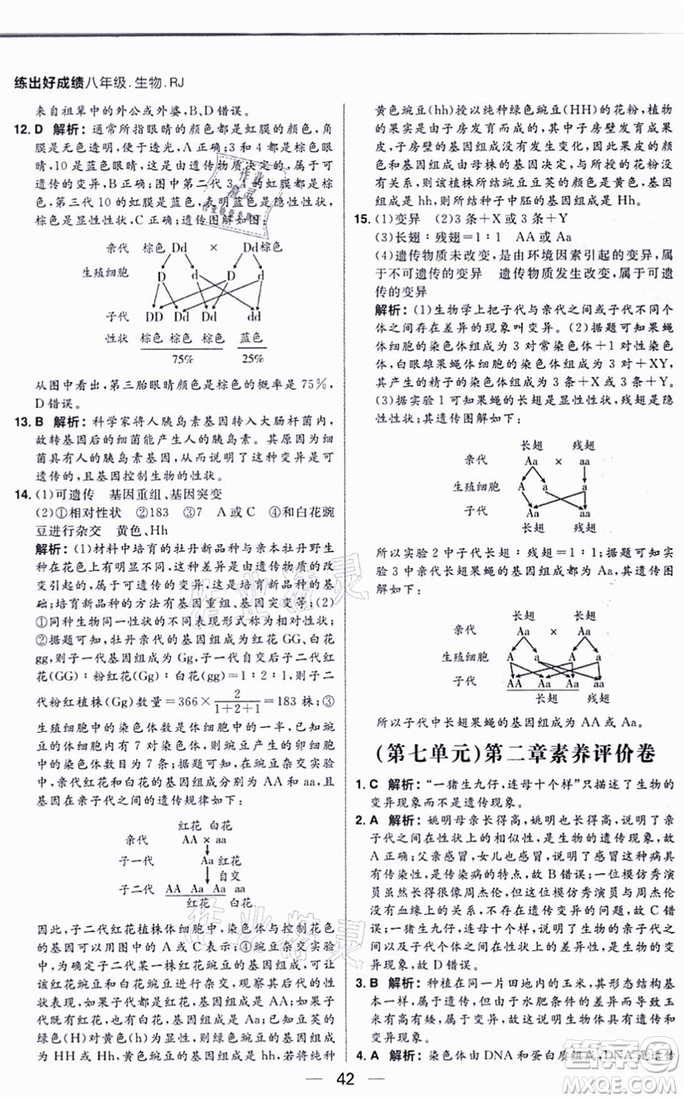 南方出版社2021練出好成績(jī)八年級(jí)生物上冊(cè)RJ人教版答案