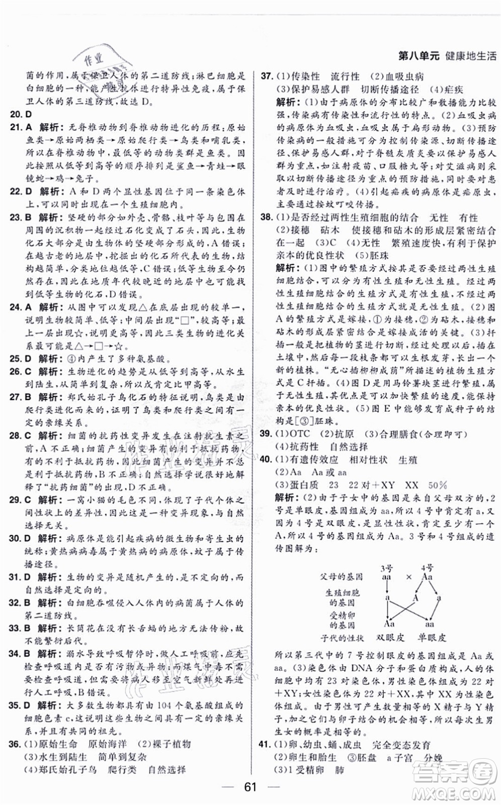 南方出版社2021練出好成績(jī)八年級(jí)生物上冊(cè)RJ人教版答案