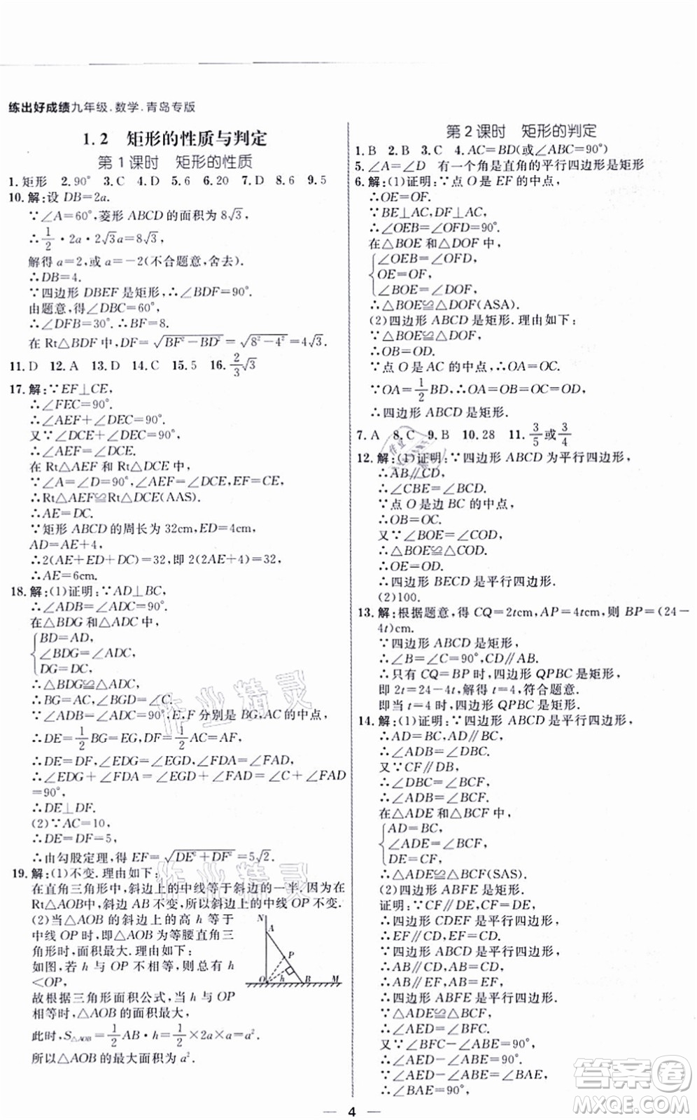 南方出版社2021練出好成績九年級數(shù)學全一冊北師大版青島專版答案