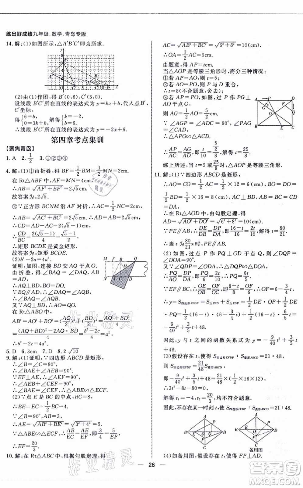 南方出版社2021練出好成績九年級數(shù)學全一冊北師大版青島專版答案