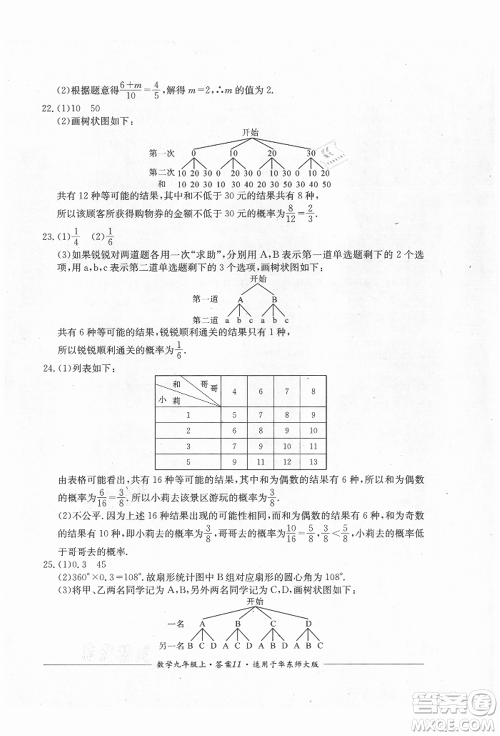 四川教育出版社2021單元測評九年級數(shù)學(xué)上冊華師大版參考答案