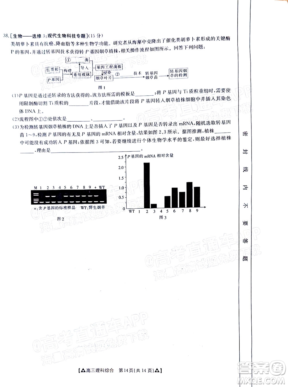 2022屆西南四省金太陽(yáng)12月聯(lián)考高三理科綜合試題及答案