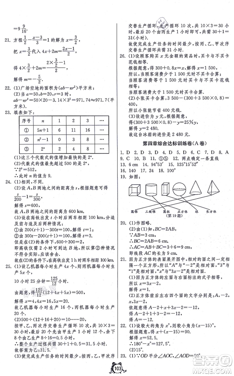 江蘇人民出版社2021單元雙測(cè)全程提優(yōu)測(cè)評(píng)卷七年級(jí)數(shù)學(xué)上冊(cè)RMJY人教版答案