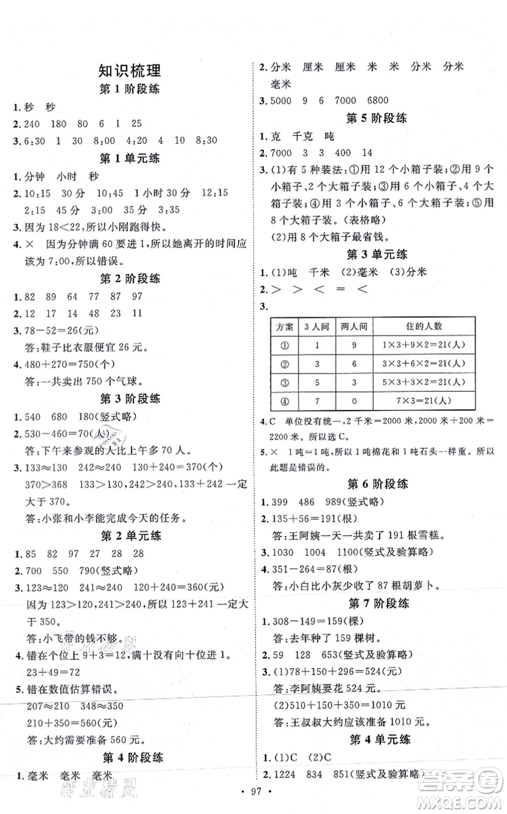 延邊教育出版社2021每時(shí)每刻快樂優(yōu)+作業(yè)本三年級(jí)數(shù)學(xué)上冊(cè)RJ人教版答案