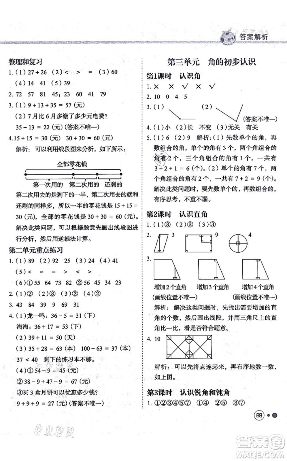 龍門書局2021黃岡小狀元練重點培優(yōu)同步練習二年級數學上冊R人教版答案