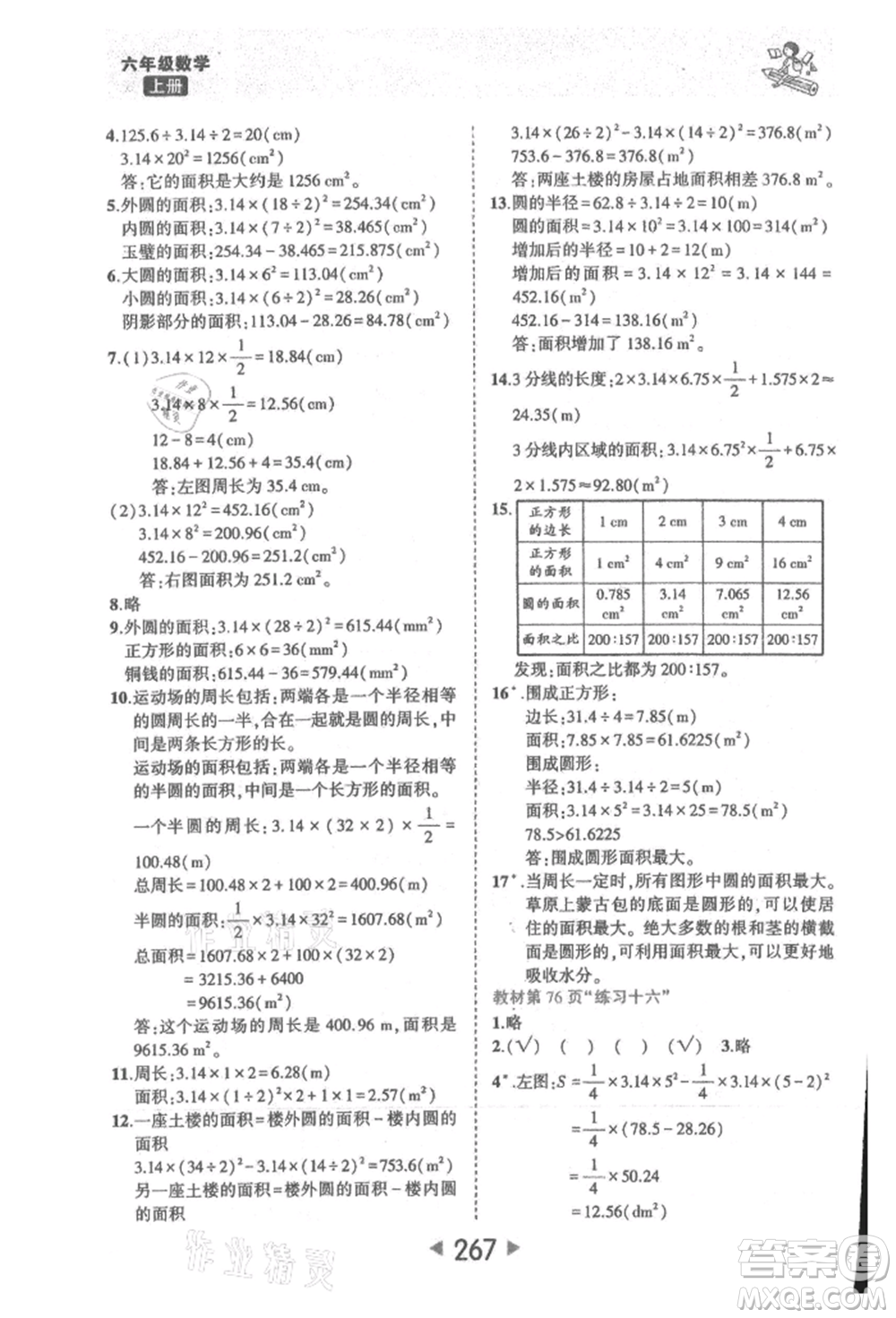 西安出版社2021狀元成才路狀元大課堂六年級數(shù)學(xué)上冊人教版參考答案