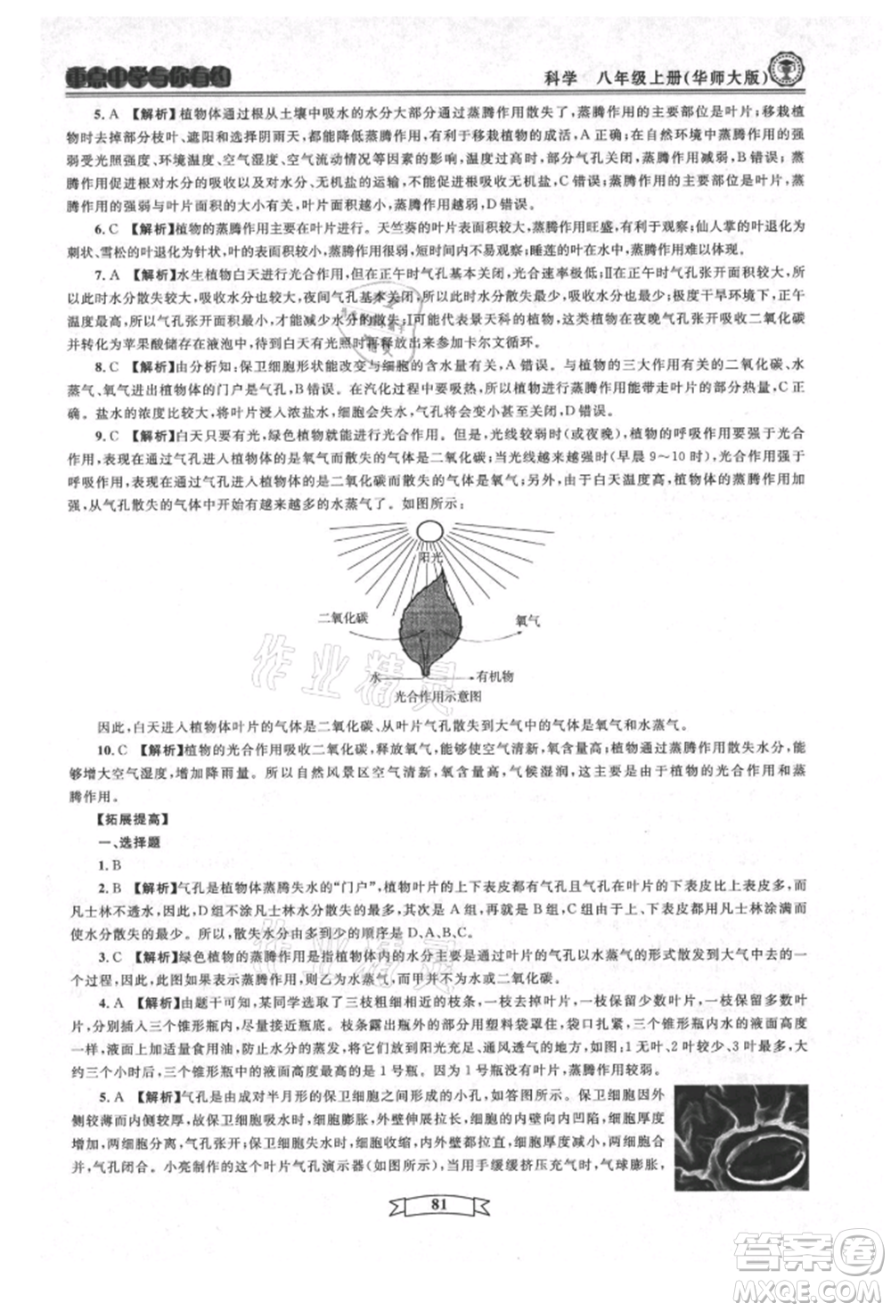 天津科學(xué)技術(shù)出版社2021重點中學(xué)與你有約八年級科學(xué)上冊華師大版參考答案