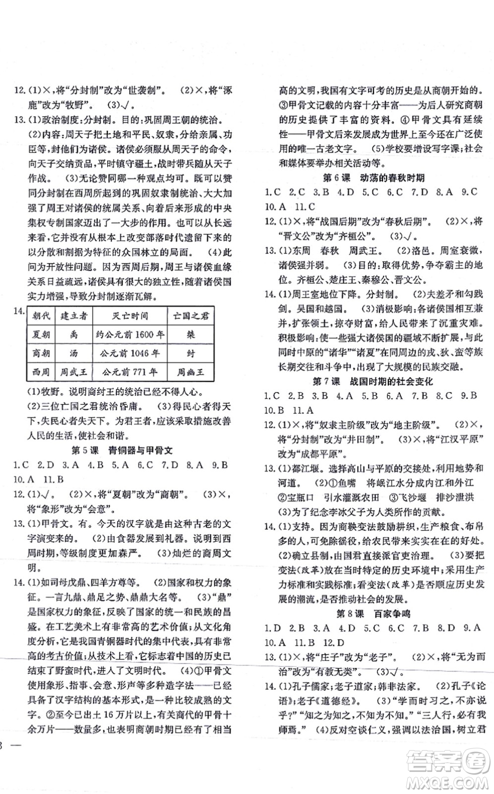 團(tuán)結(jié)出版社2021體驗(yàn)型學(xué)案七年級歷史上冊R人教版答案