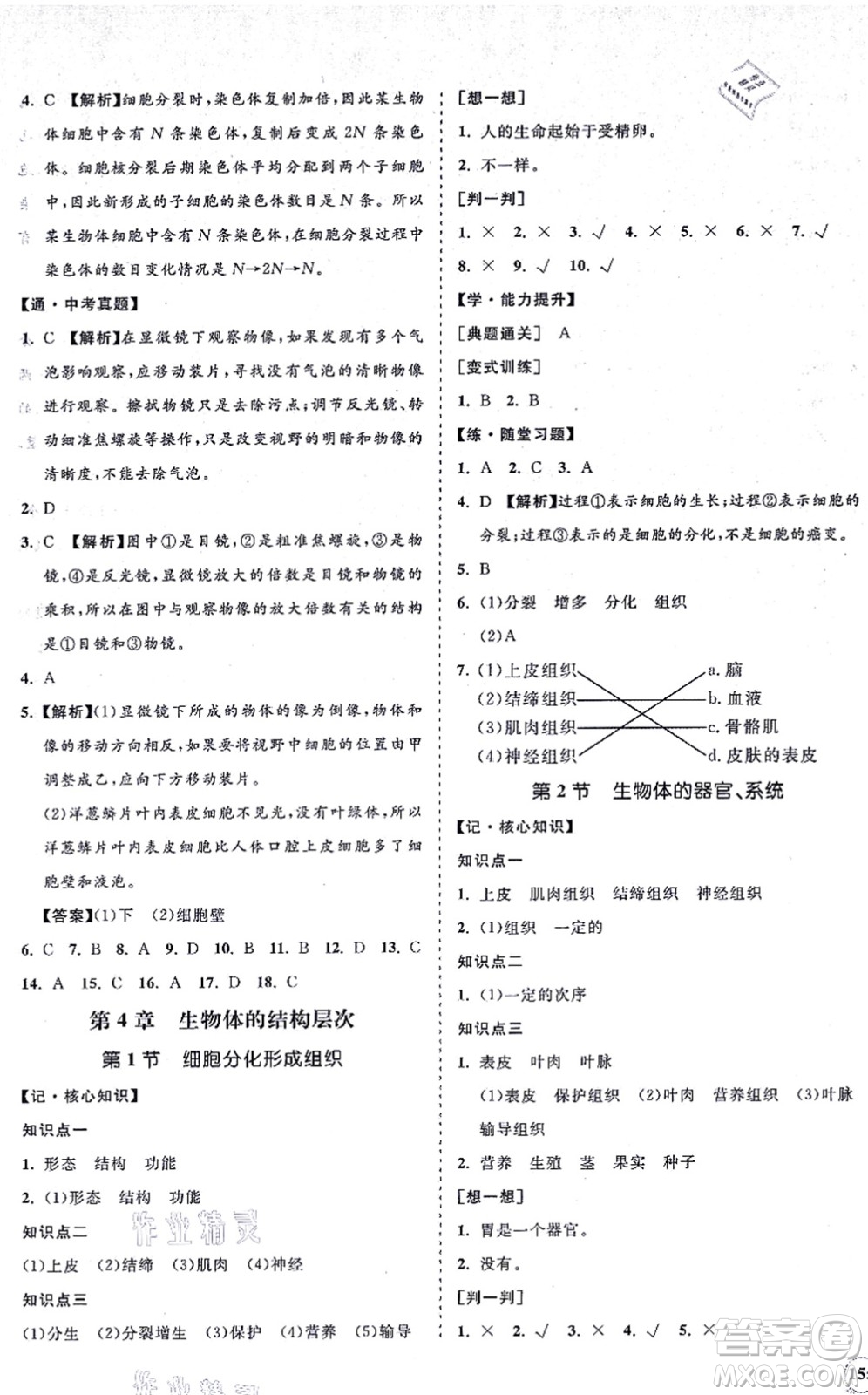 海南出版社2021新課程同步練習冊七年級生物上冊北師大版答案