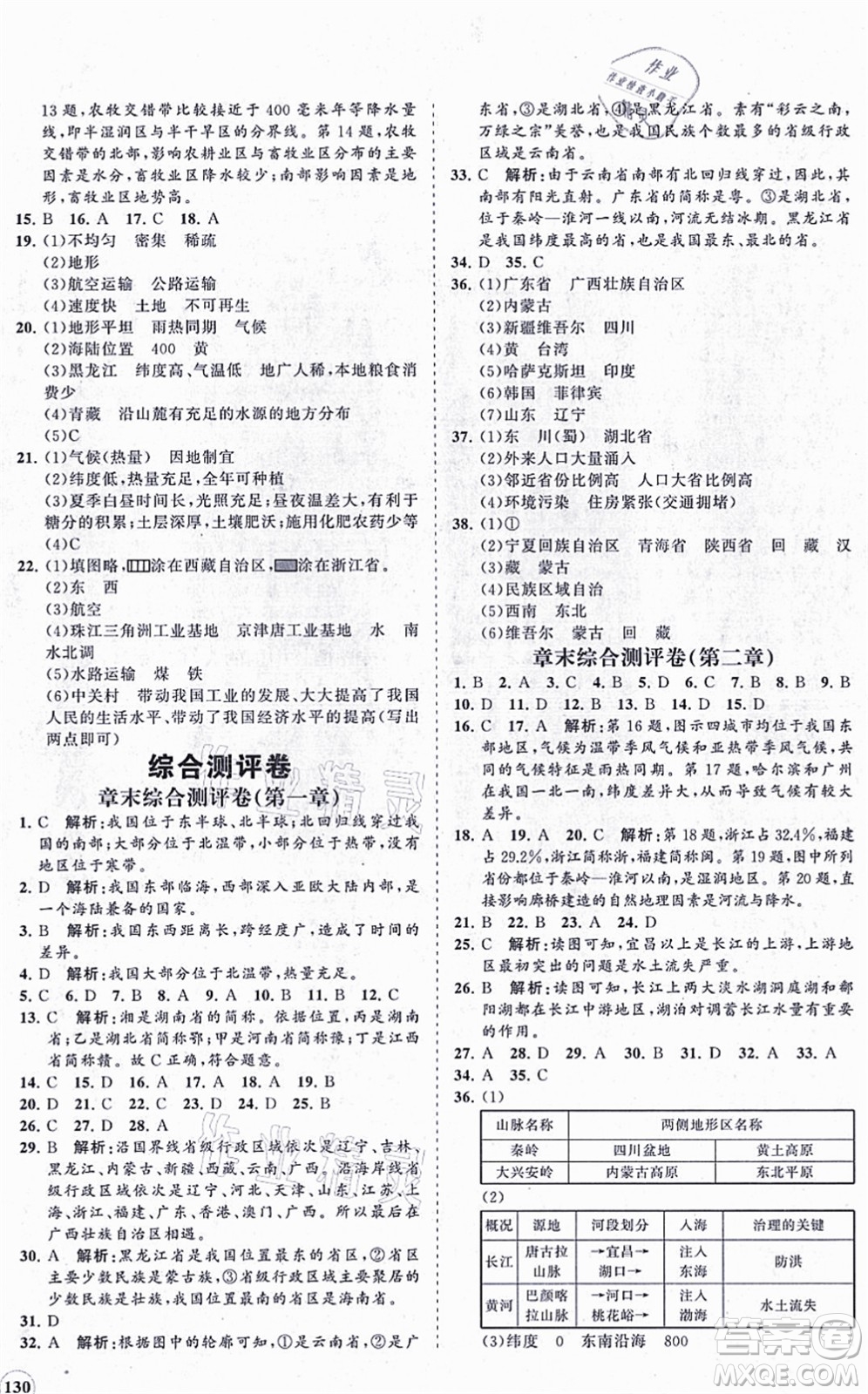 海南出版社2021新課程同步練習(xí)冊八年級地理上冊人教版答案