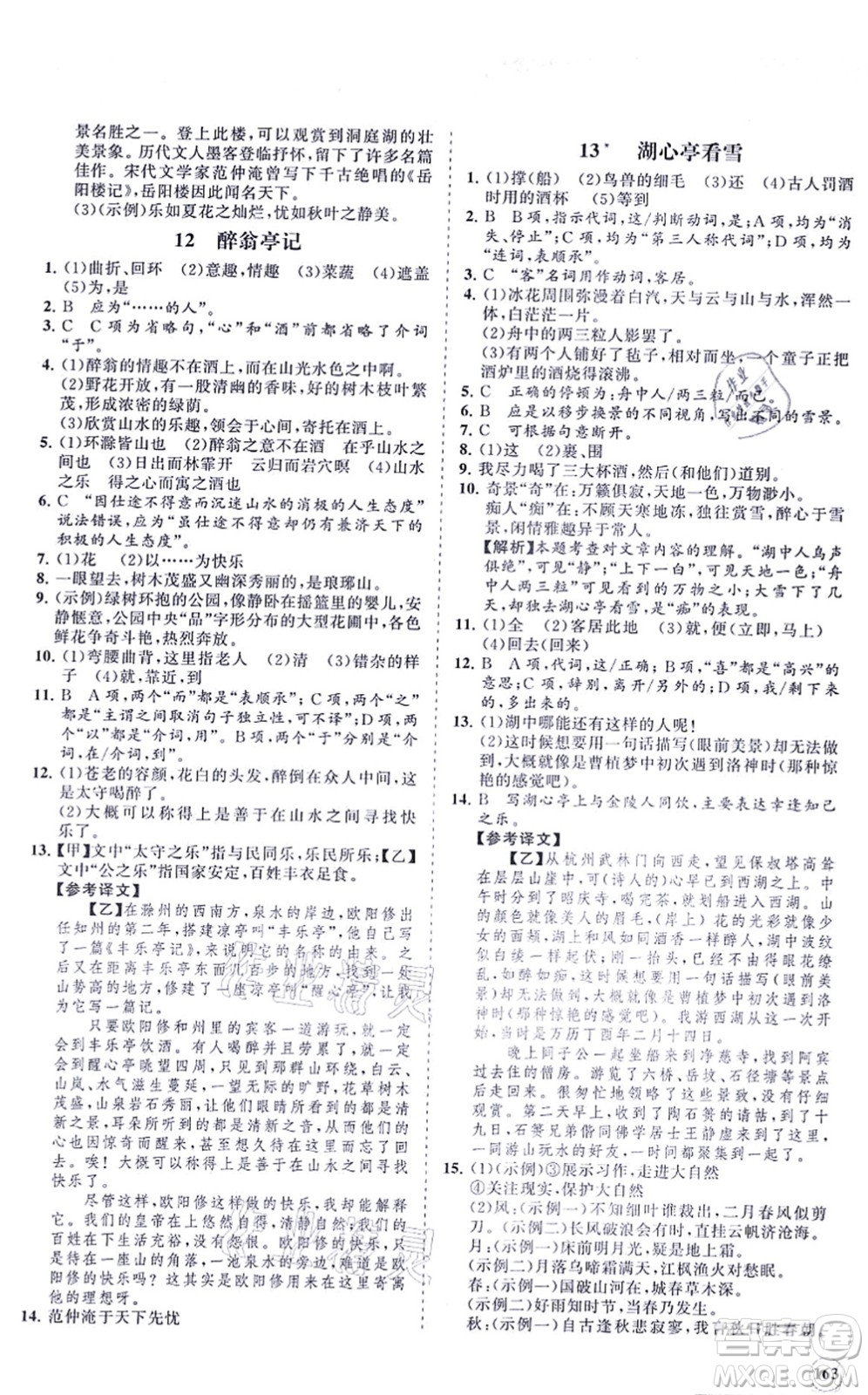 海南出版社2021新課程同步練習(xí)冊(cè)九年級(jí)語文上冊(cè)人教版答案