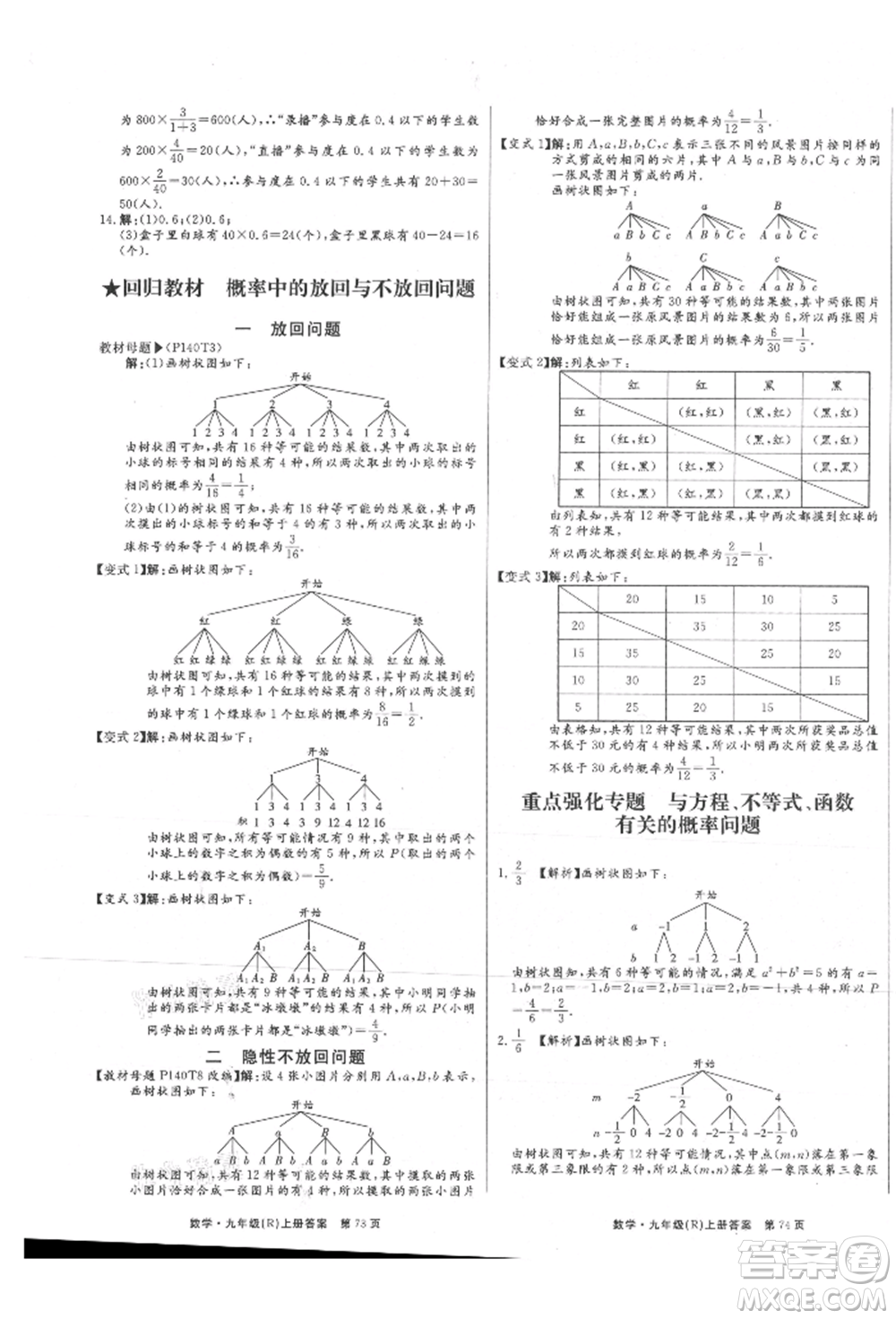 東方出版社2021贏在新課堂九年級(jí)數(shù)學(xué)上冊(cè)人教版江西專版參考答案