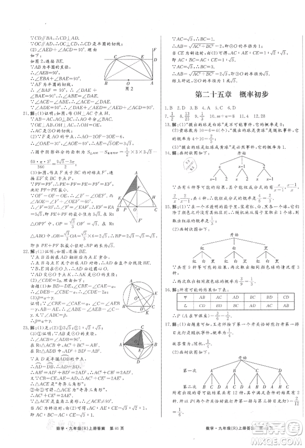 東方出版社2021贏在新課堂九年級(jí)數(shù)學(xué)上冊(cè)人教版江西專版參考答案