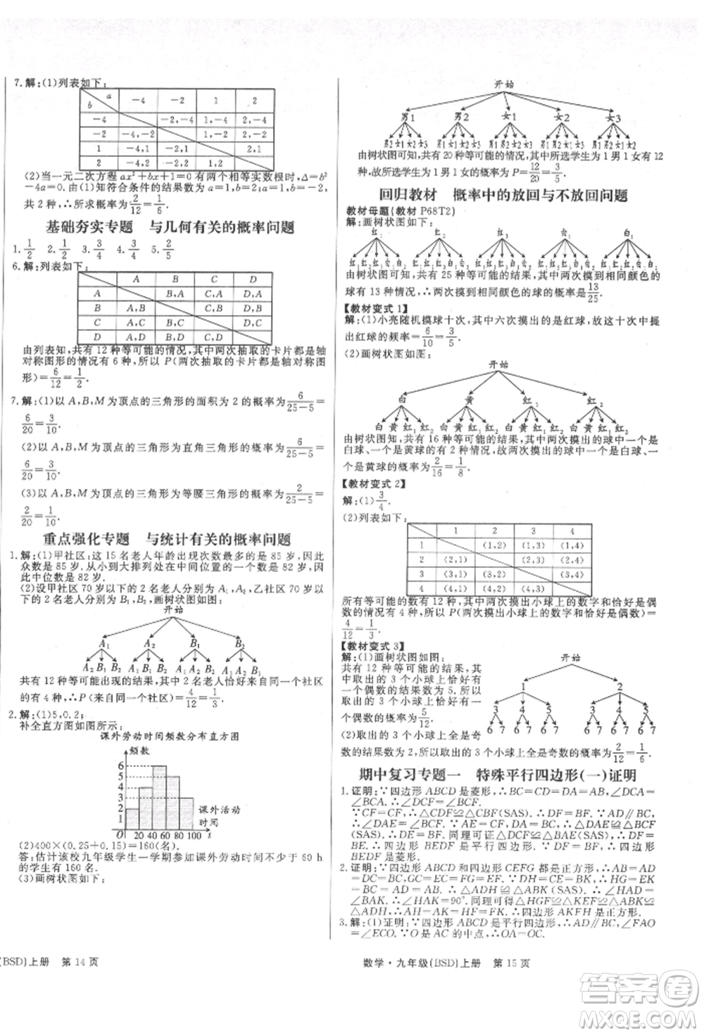 東方出版社2021贏在新課堂九年級數(shù)學(xué)上冊北師大版江西專版參考答案