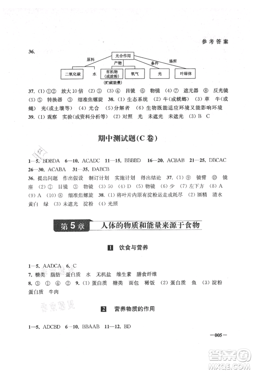 江蘇鳳凰美術(shù)出版社2021課堂追蹤七年級(jí)生物上冊(cè)蘇科版參考答案