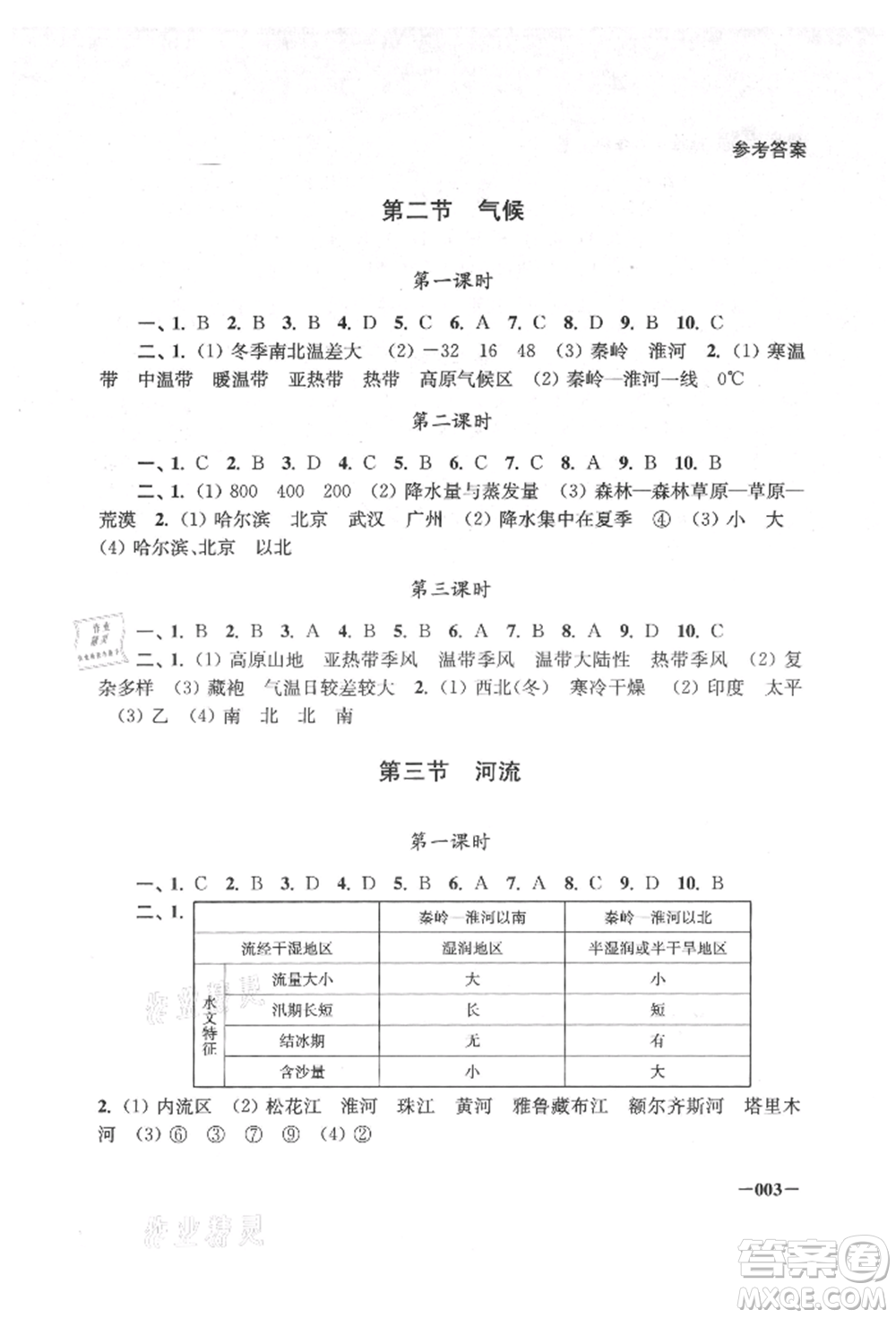 江蘇鳳凰美術(shù)出版社2021課堂追蹤八年級(jí)地理上冊(cè)人教版參考答案