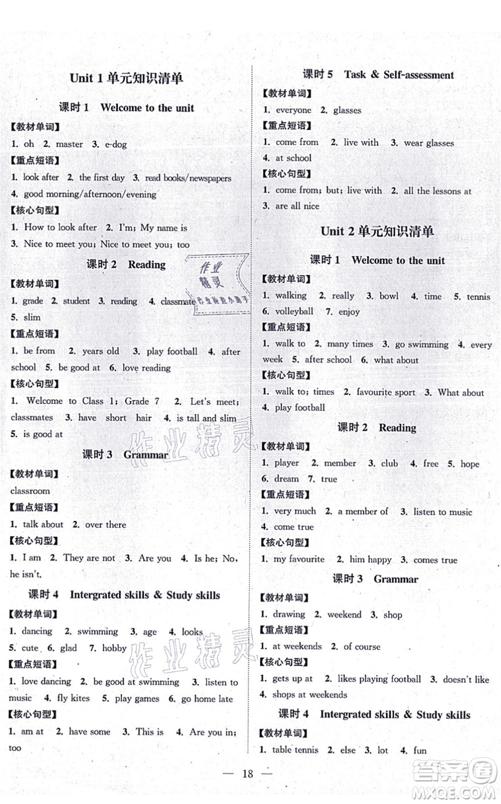 江蘇人民出版社2021創(chuàng)新課時(shí)作業(yè)本七年級(jí)英語上冊譯林版連云港專版答案