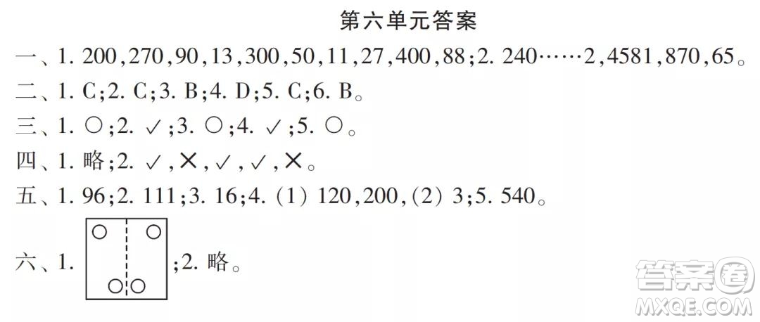 2021年小學(xué)生數(shù)學(xué)報配套試卷三年級上冊第6-7單元測試卷參考答案