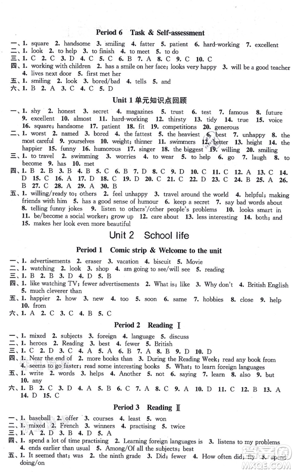 江蘇鳳凰美術(shù)出版社2021創(chuàng)新課時作業(yè)八年級英語上冊新課標(biāo)江蘇版答案