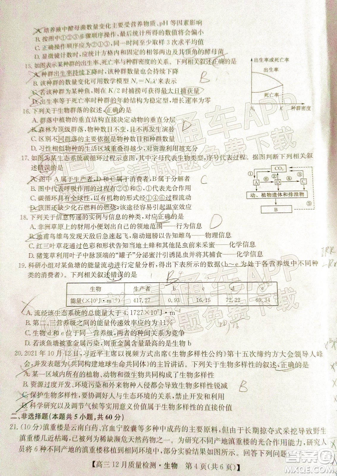 2022屆九師聯盟高三新高考12月質量檢測全國卷生物試題及答案