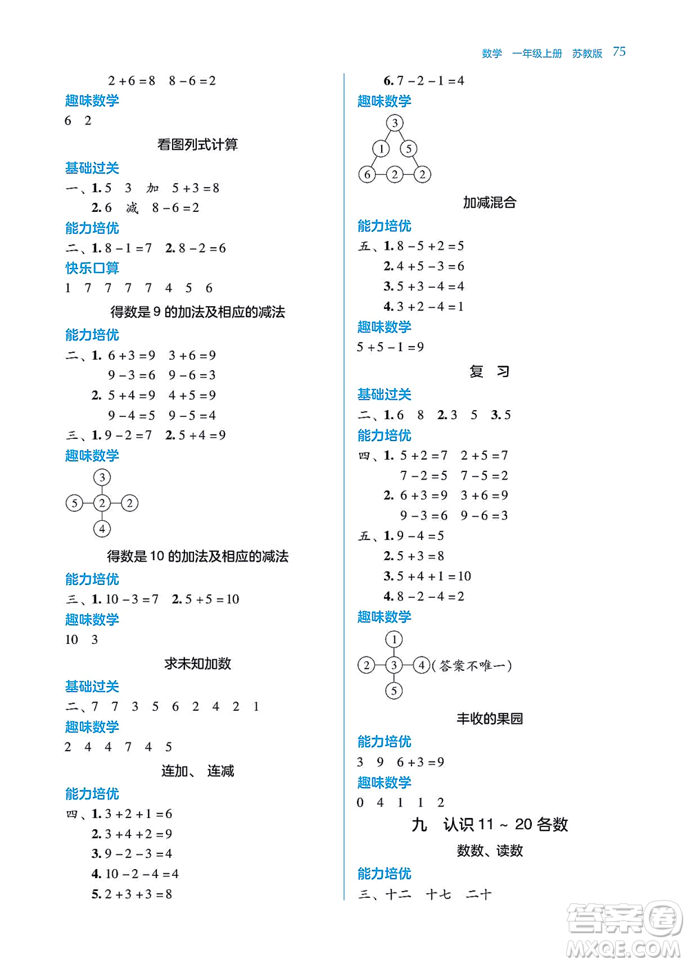 湖南教育出版社2021學(xué)法大視野一年級(jí)數(shù)學(xué)上冊(cè)蘇教版答案