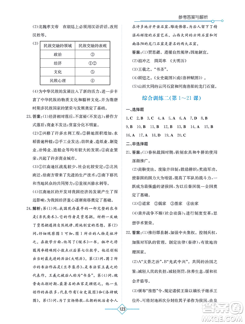 湖南教育出版社2021學(xué)法大視野七年級(jí)歷史上冊(cè)人教版答案