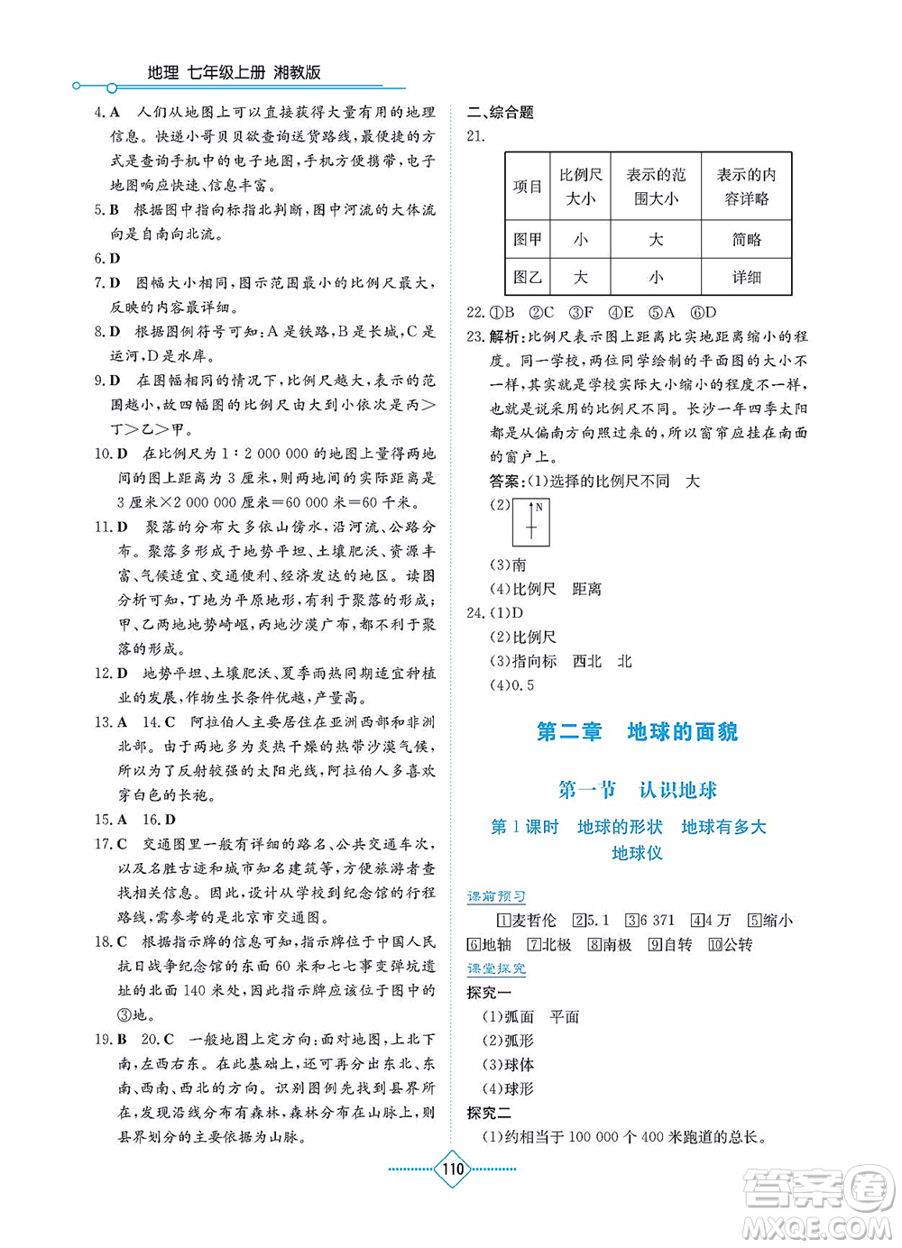 湖南教育出版社2021學(xué)法大視野七年級(jí)地理上冊(cè)湘教版答案