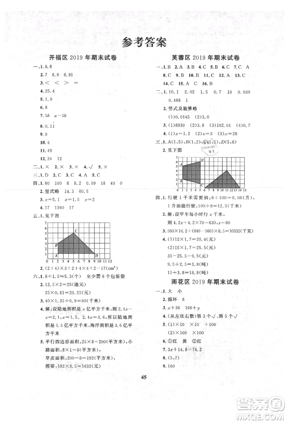 濟(jì)南出版社2021黃岡360度定制課時(shí)五年級(jí)數(shù)學(xué)上冊(cè)人教版湖南專版參考答案