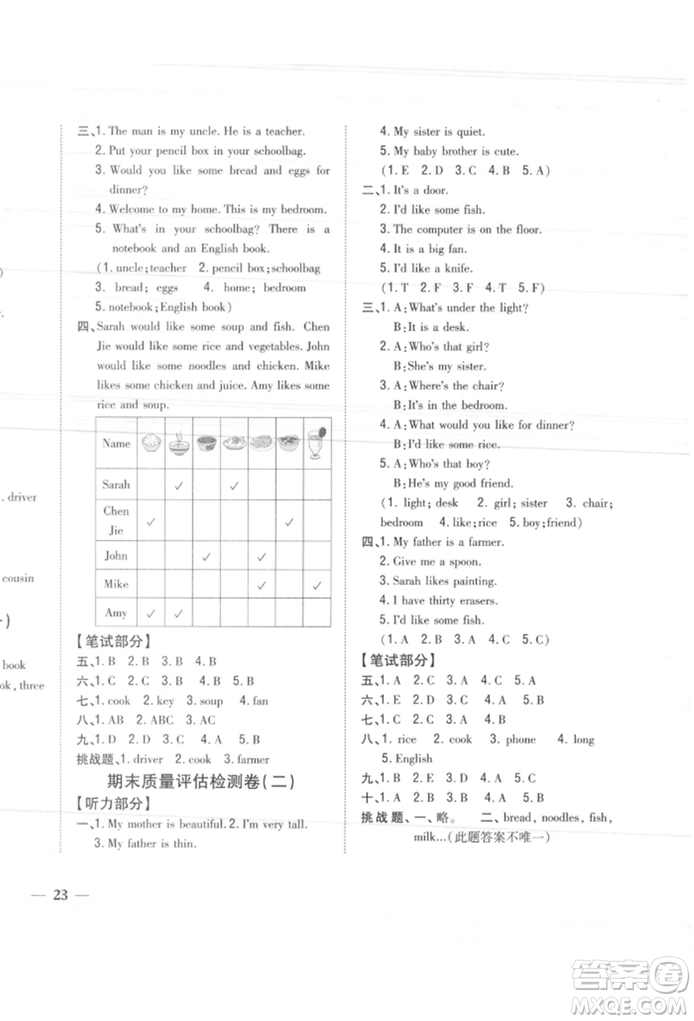 吉林人民出版社2021小學(xué)題幫四年級英語上冊人教版參考答案