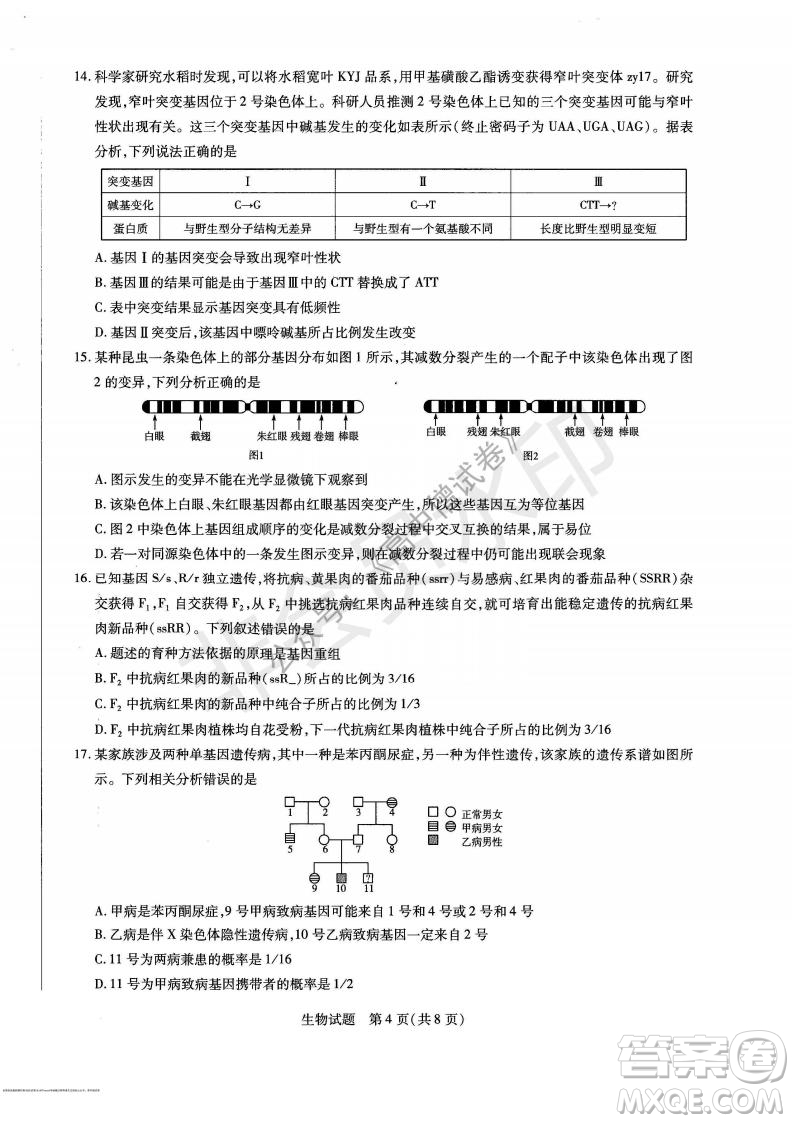 天一大聯考2021-2022學年上高三年級名校聯盟考試生物試題及答案